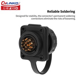 CNLINKO YM-20 14-Pin Waterproof Circular Connector, IP68 Rated, Quick Plug Aviation Solder Connector, PBT Plastic Shell, M20 Male-Female Flange Socket (4 Hole Model)