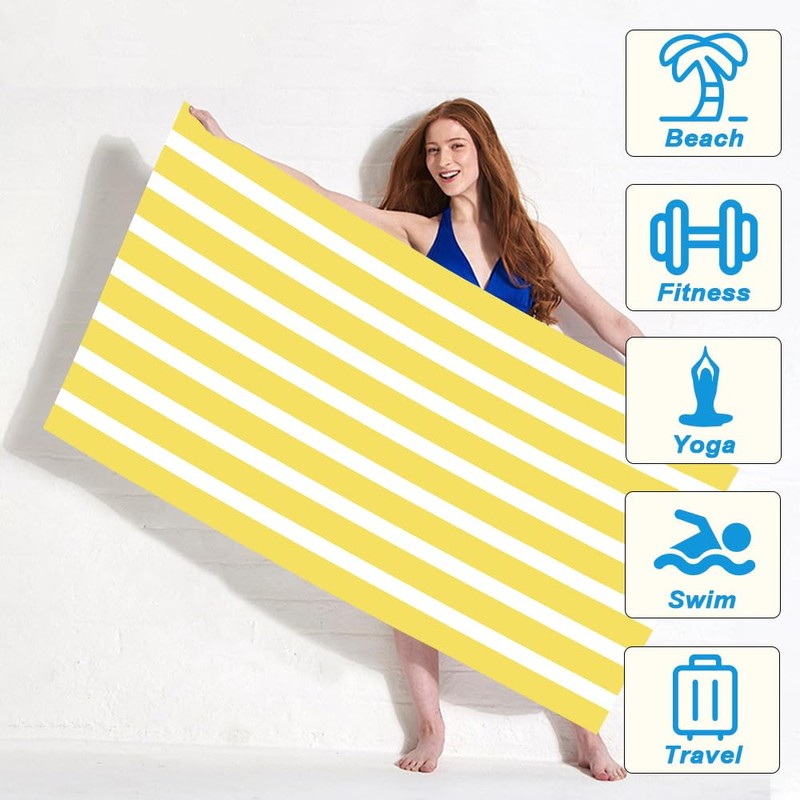 BonGu Beach Towel Oversized Stripe 180x90cm, Quick Dry Sand Free