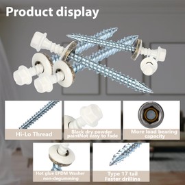 Metal Roofing Screws 10 x 1 inch, Brite White Hex Head Sheet Metal Roof Screw with EPDM Washer for Corrugated Roofing (250Pcs)