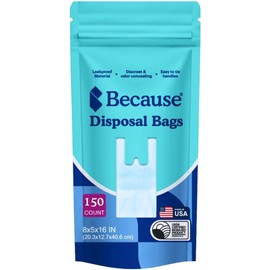 Because Incontinence Disposal Bags, Discreet, Tear Resistant Adult Disposal Bags for Men & Women, Extra-Large, Leak Protection, Odor Blocking, 150 Count (3 packs of 50)