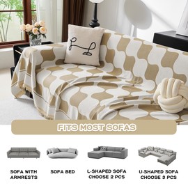 MEETSKY Sofa Cover Washable Sectional Couch Cover, X-Large Couch Slipcovers for Reclining Couch 2 Seat ，Washable Sofa Protector Decorative Modern Style for Living Room, 71" x 118", Khaki Checkerboard
