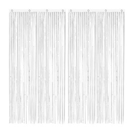 FFNCLKCH 2 Pack White Foil Fringe Curtains – 3x8ft Metallic Backdrop with Hanging Holes – Tinsel Photo Booth Streamers for Birthday, Wedding, Baby Shower, Graduation Party Decorations