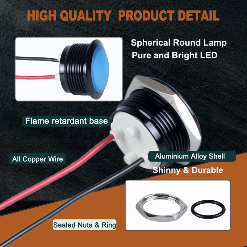 DMWD 2PCS 19mm 3/4 inches Metal Indicator Light, 12-24V AC/DC