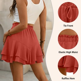 Lepunuo Flowy Shorts for Women Casual Boho Summer Skorts with High Waist Ruffle Hem Beach Shorts