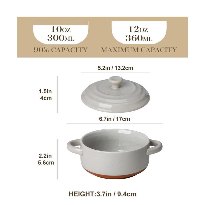 MALACASA Mini Cocotte Set - 12 OZ Ramekins with Lids
