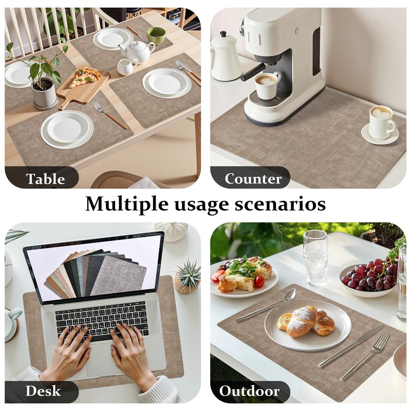 FROMHEART Faux Leather PU Placemats Set of 6 (Light Coffee,11.8"