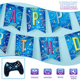 Video Game Happy Birthday Banner - Video Game Party Decorations for Kids Boys Gamer Theme Party Supplies Family Gaming Night Baby Shower Bunting Garland Pre-strung Hanging Wall Banner Decor