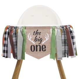 The Big One Deer Hunting High Chair Banner - Deer Theme First Decorations,Deer1st Birthday High Chair Banner,One Birthday Banner Fabric 1st Birthday Party Photo Props (deer banner)