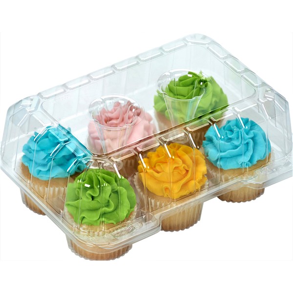 Cupcake Containers Plastic Disposable clear cupcake boxes carrier containers 4" High for high topping - Holds 6 Cupcakes Each- 12/Pack