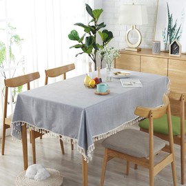 meioro Solid Colour Tassel Tablecloth, Rectangular, Cotton Linen Tablecloth, Suitable for Home, Kitchen Decoration, Various Sizes