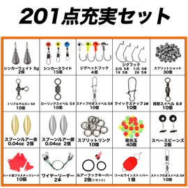 Piscorush 201 Piece Fishing Accessory Set, Fishing Tackle Set, Fishing Tackle Set, Fishing Tackle Set, Snap, Fishing Hook, Sinker, Split Ring, Leader, Luminous Ball, Fishing Case Included (201 Piece