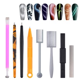 QIMYAR 8-Piece Nail Art Tool Set - Double-Head Flower Design Magnet Pens for 3D Magnetic Cat Eye Gel Polish
