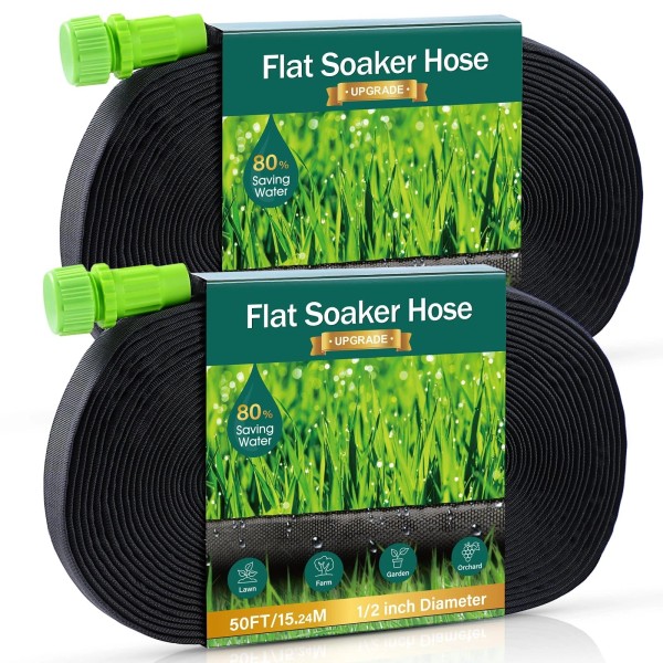 Dofowork 100 FT Flat Soaker Hose for Garden Beds Hoses