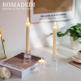 Romadedi Glass Candle Holder for Candlestick - 2Pcs Clear Small Tapered Candle Holders Wedding Decor Table Centerpiece for Candle Sticks Christmas Party Table Living Room Dinner Advent