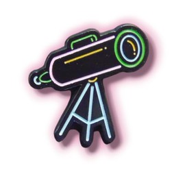 Retro Telescope Enamel Pin Badge – Black with Neon Outline, 30mm x 28.9mm, Vintage Space-Inspired Accessory, Perfect for Jackets, Backpacks & Collectors"