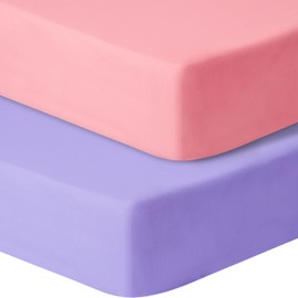 GUNTAIL Baby Crib Sheets for Boys Girls, 2 Pack Fitted Crib Sheet for Standard Crib and Toddler Mattress, Soft Microfiber Baby Sheet 52x28x8in. (Purple & Pink)