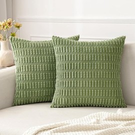 Miss Rui Cushion Covers 45x45cm Soft Corduroy Throw Pillowcases for Home Decor Sofa Living Room Chairs Set of 2 Sage Green