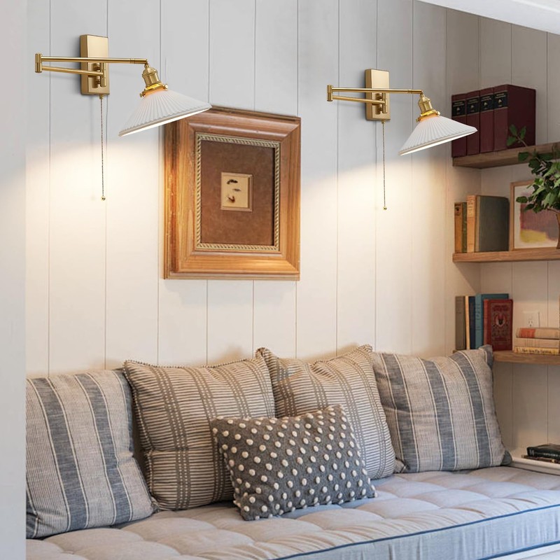 Magiroz Vintage Milk Glass Wall Sconce Modern Rushed Brass Swing