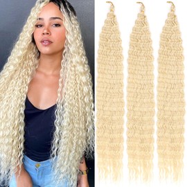 Mscat 30 Inch Ocean Wave 3 Pack Crochet Hair Extexsions Long Blonde Deep Wave Synthetic Hair Curly Braiding Hair for Black Women 613#