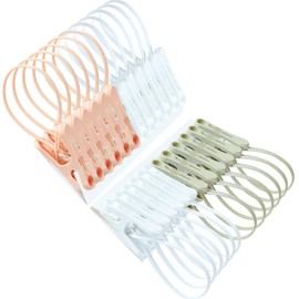 YOUOWO Clothes pins 24 Pack with Plastic Rope Clothes Pegs for Clothesline Cute Sturdy Clothing Clothespins Chip Decorative Tiny Photo Clips Clothes Pins 6 Pink 6 Gray 12 White