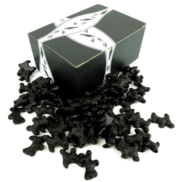 Gourmet Black Licorice Scottie Dogs by Cuckoo Luckoo Confections, 24 oz Bag in a BlackTie Box