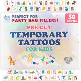 Party Bag Fillers for Kids Temporary Tattoos 50 Pack | Kids Party Bag Fillers Boys Girls Unisex | Pre-Cut Ready to Use | Birthday Party Favours | Age 2-9