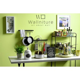 Wallniture Gourmet Kitchen Rail with 10 Hooks, Wall Mounted Wrought Iron Hanging Utensil Holder Rack with Black 17 Inch
