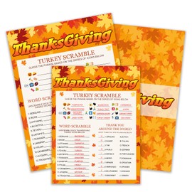 Thanksgiving Fall Game Card Set 3-in-1 — Autumn Leaves & Maple Design — Includes 20 x 6" x 8" Cards + 1 x 4" x 6" Answer Card — Perfect for Turkey Day Parties & Family Activities - A05