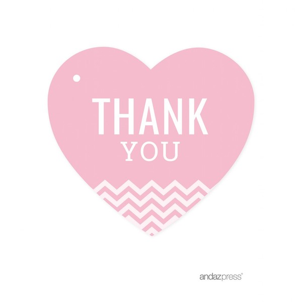 Andaz Heart Gift Tags, Chevron Style, Thank You, Blush Pink, 30-Pack