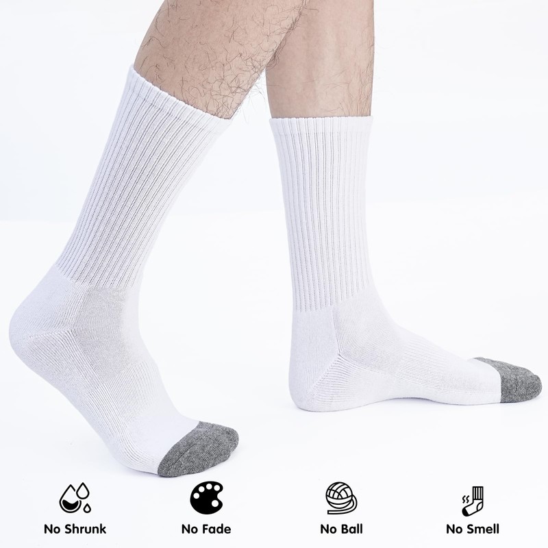 Monxiery Mens 100% Cotton Cushioned Crew Socks, Athletic Performance Moisture