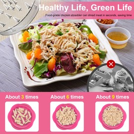 SURETIVIAN Chicken Shredder Large Chicken Breast Shredder Tool Twist with Brush&Fork, Visible Meat Shredder Machine, Anti-Slip Strip, Ergonomic Handle, BPA Free, Pork Beef Chicken(Hot Pink)