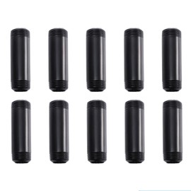3/4" x 4" Black Painted Iron Pipe, Home TZH 10 Pack Threaded Black Paint Finish Metal Pipe Nipple for DIY Project/Furniture/Shelving Decoration(10, 4")