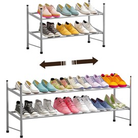 Zapatero Retráctil de 2 Niveles – Estante Metálico Apilable y Extensible, Ahorro de Espacio, Fácil de Montar, Ideal para Entrada (Gris)