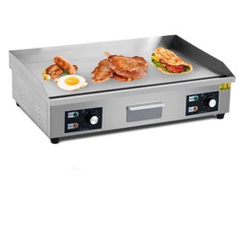 Stainless Steel Electric Griddle, 29 Inch Commercial Electric Griddle, 3000W Countertop Non-Stick Teppanyaki Grill with 2 Shovels and 2 Brushes for Restaurant Kitchen, Full Flat