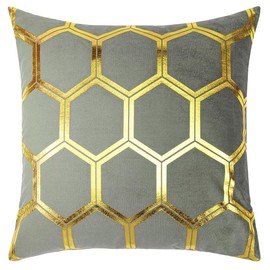 Red Rainbow Gold Metallic Honeycomb Hexagon Design Velvet Cushion Cover 18 inch 45 x 45cm (Grey)