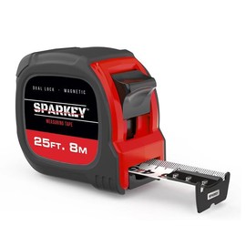 Sparkey 25ft/8M Retractable Magnetic Measure Tape — Metric Measuring Tool w/Magnetic & Dual Lock — Shock Absorbing Power Measuring Tape for Construction, Architect & Carpentry (Pack of 1)