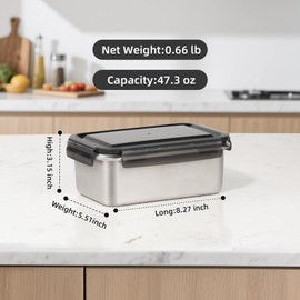 MAXCOOK 18/10 Stainless Steel Freezer Storage Containers With Lids, 47oz Food Container Leak Proof Metal Meal Prep Containers (1400ml)