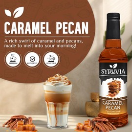 Caramel Pecan Syrup by Syruvia 6-Pack, 25.4 fl oz, Wholesale Coffee Syrup Shops, Cafes, Baristas, Bistros, & Beverage Bars, Bulk Kosher & Gluten-Free