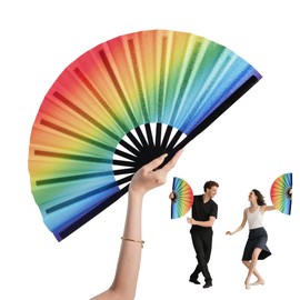 NYEONHRT 13" Large Folding Hand Fan Clacking Fans for Line Dancing, 2025 New Glitter Rave Fan Boots on The Ground Hand Fan for Rave Outfits, Club, Party, Music Festivals, Carnival, Disco (Rainbow)