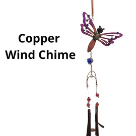 Copper Dragonfly Wind Chime for Outside Unique with Multi-Color Glass Charms, Garden Yard Decor, Outdoor Decorations for Patio, 30 Inch