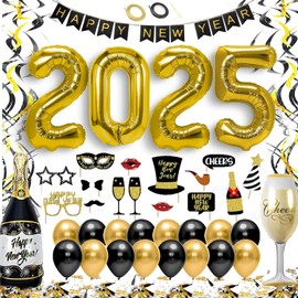 New Year's Eve Decoration 2025 XXL Set - New Year Decoration, Happy New Year Garland, Foil Balloons, Photo Props, Confetti & Balloons for an unforgettable New Year's Eve party