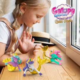GALUPY Mermaid Gold Edition - 3 x Unicorn Figures with Special Golden Tails - Unicorn Toy