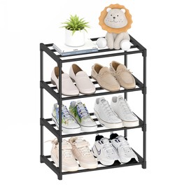Autonomier 4 Tier Small Shoe Rack, Narrow Stackable Shoe Shelf for Kids Toddler Adult, Lightweight Shoe Rack Stand for Closet Dorm Storage Organizer, Front Door Entrance, Entryway
