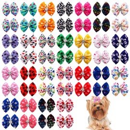 PET SHOW 50Pcs/25Pairs Paw Pattern Small Dog Hair Bows Bulk with Rubber Bands for Medium Dogs Cats Puppy Shih tzu Rhinestone Bowknot Topknot Yorkies Rabbits Girl Boy Pet Grooming Hair Accessories