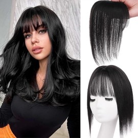 Mscat Clip in Bangs, Bangs Hair Clip Hair Toppers for Women 50% Human Hair Mixed, Bangs Clip in Hair Extensions 360° 3D Cover Wispy Fake Clip on Bangs for Women(Natural Black, 5×8 3D Bangs)
