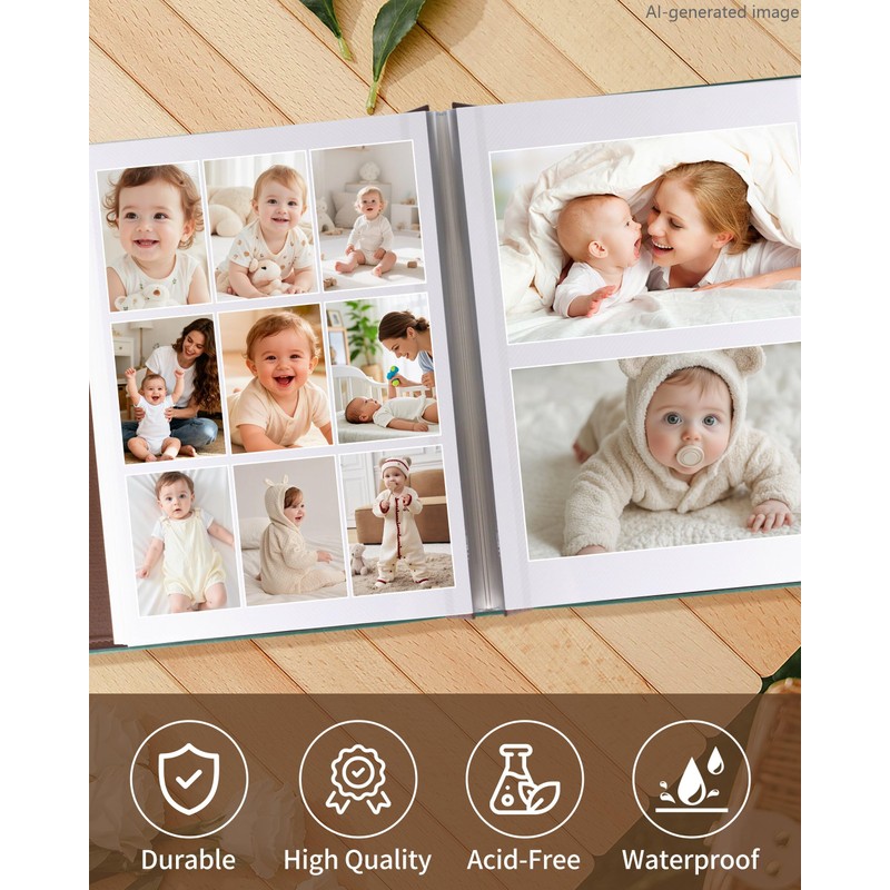 Adventure Baby Memory Leather Photo Album for New Mom(Adventure Green)