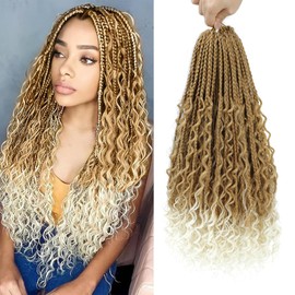 Boho Box Braids Crochet Hair 8 Packs Boho Crochet Braids Pre Looped 27/613 Goddess Box Braids Crochet Hair for Black Women 18 Inch Boho Braids Crochet Hair Extension