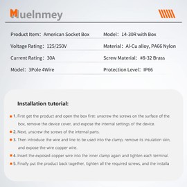 Muelnmey 30Amp Power Outlet Box,125/250Volt NEMA 14-30R Receptacle Outdoor dustproof and Weatherproof for Electric Vehicles, RV,Electric Dryers,No Grounding,etc.ETL Listed.