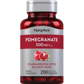 Piping Rock Pomegranate Extract | 500mg | 200 Capsules | Standardized with Ellagic Acid | Non-GMO, Gluten Free Supplement