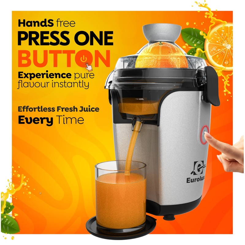 Eurolux Hands-Free Electric Citrus Juicer Machine, Orange Lime Grapefruit Lemon